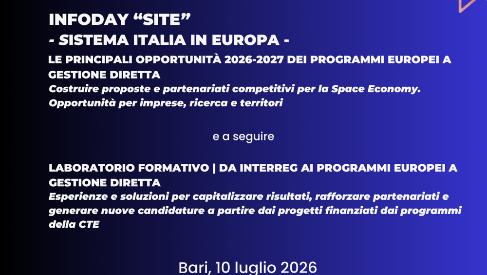 Bari ospita Infoday SITE sulle opportunità europee per la Space Economy